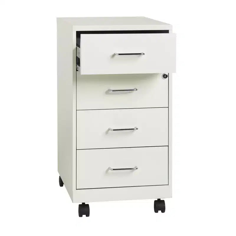 Space Solutions Organizer Mobile in Metallo a 4 Cassetti Profondo 18" con 4 Cassetti a Box con Chiusura Bianco Perla