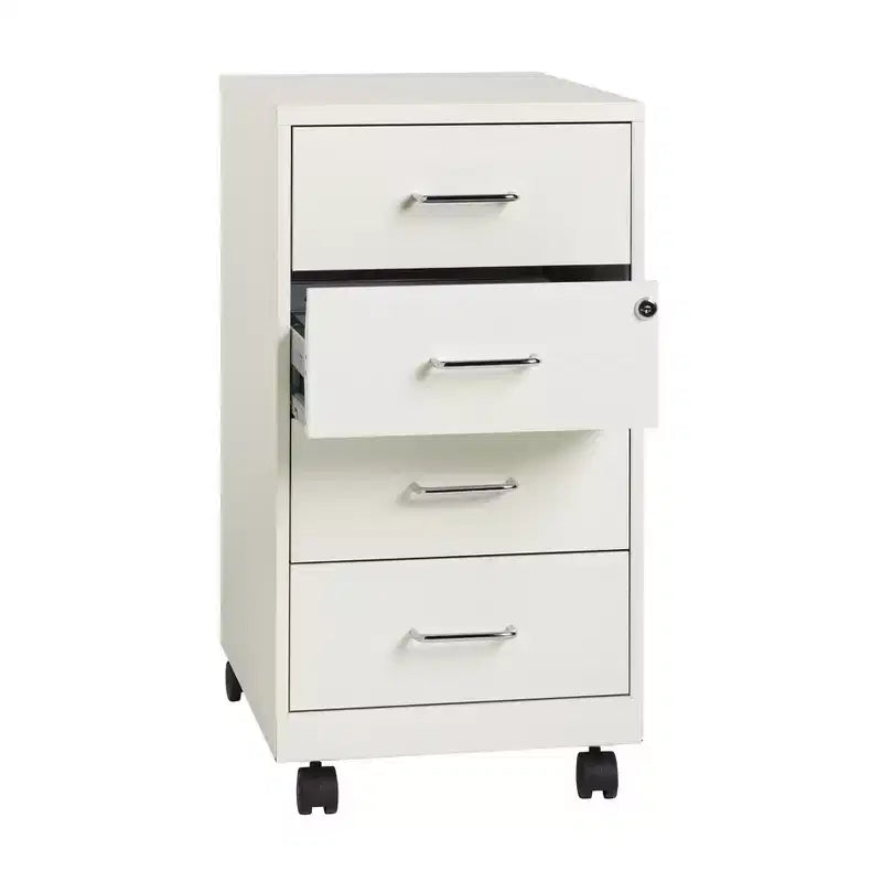 Space Solutions Organizer Mobile in Metallo a 4 Cassetti Profondo 18" con 4 Cassetti a Box con Chiusura Bianco Perla