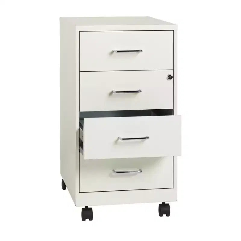 Space Solutions Organizer Mobile in Metallo a 4 Cassetti Profondo 18" con 4 Cassetti a Box con Chiusura Bianco Perla