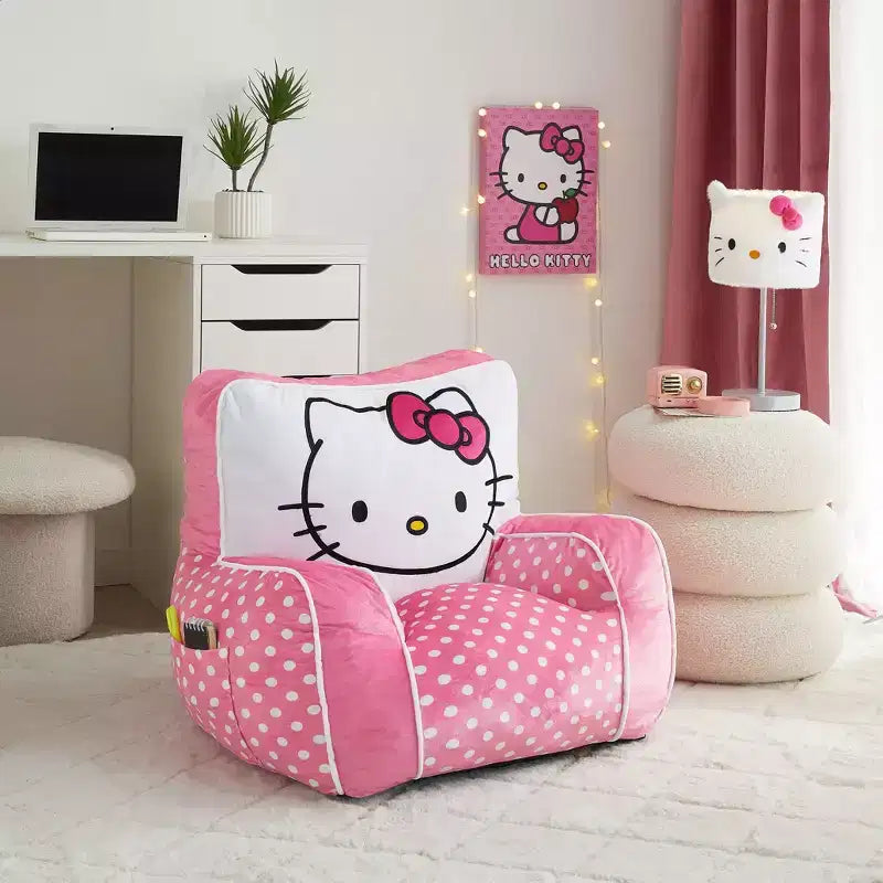 Poltroncina in Peluche di Hello Kitty per Bambini, in Gommapiuma Compressa, Rosa