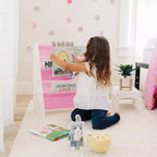 WildKin, Scaffale portagiochi originale in pelle vegana per bambini, legno bianco con rosa chiaro/rosa scuro: libreria in MDF a 4 ripiani, età 3-10 anni