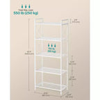 LEDREM Cloud White Scaffale Portaoggetti in Metallo a 5 Ripiani con Telaio Laterale a X e Rete Densa. 32 x 60 x 145,5 cm, ha uno stile industriale ed è perfetto
