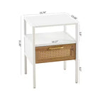 MAYEERTY Set di 2 tavolini in rattan, comodino moderno con cassetto, tavolino per soggiorno, camera da letto, bianco