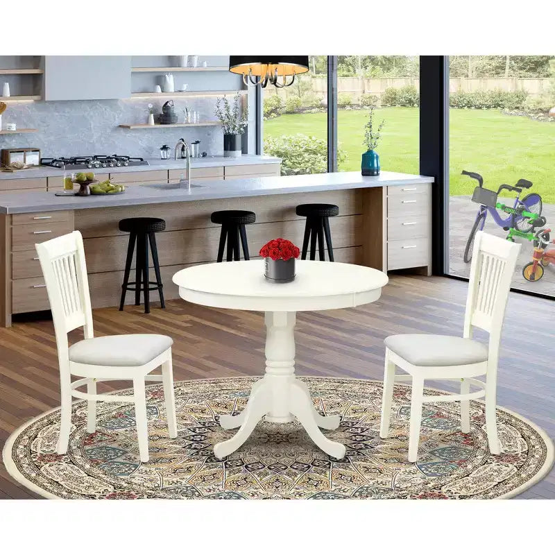 Set da pranzo rotondo da 3 pezzi HomeStock Linen White moderno