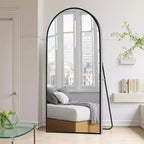 Specchio a figura intera ad arco con bordo sottile in lega di alluminio nero 180x96x1,5 cm (con staffa)
