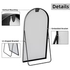 Specchio a figura intera ad arco con bordo sottile in lega di alluminio nero 180x96x1,5 cm (con staffa)