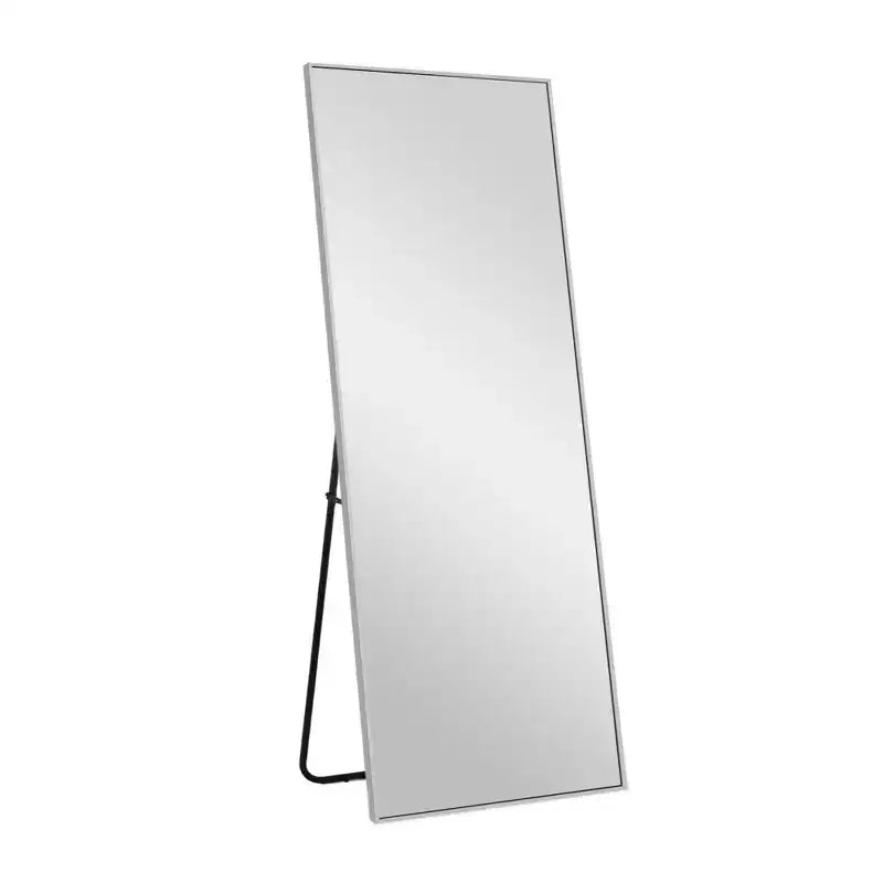 Specchio Rettangolare a Figura Intera con Bordo Sottile Argento in Lega di Alluminio, 163x54x1.5cm (Staffa Inclusa)