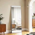 Specchio Rettangolare a Figura Intera con Bordo Sottile Argento in Lega di Alluminio, 163x54x1.5cm (Staffa Inclusa)