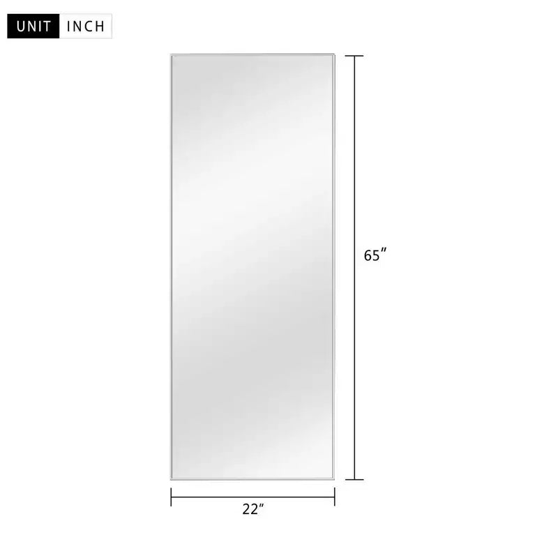 Specchio Rettangolare a Figura Intera con Bordo Sottile Argento in Lega di Alluminio, 163x54x1.5cm (Staffa Inclusa)