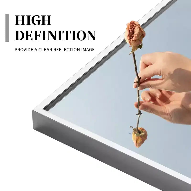 Specchio Rettangolare a Figura Intera con Bordo Sottile Argento in Lega di Alluminio, 163x54x1.5cm (Staffa Inclusa)