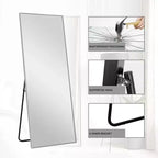 Specchio Rettangolare a Figura Intera con Bordo Sottile Argento in Lega di Alluminio, 163x54x1.5cm (Staffa Inclusa)