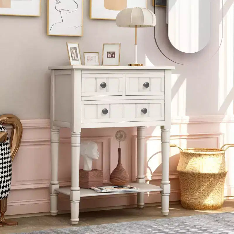 AndMakers Consolle rettangolare in legno da 23,7 pollici con 3 cassetti