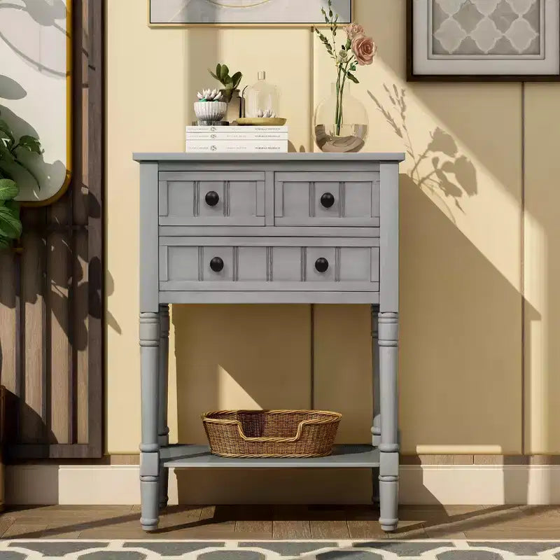 AndMakers Consolle rettangolare in legno da 23,7 pollici con 3 cassetti