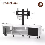 Mobile TV Skyzoo con supporto orientabile per TV da 50/55/65 pollici con luci LED e presa elettrica per soggiorno, regolabile in altezza, bianco