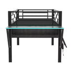 Letto a soppalco Full/Twin Size, struttura in metallo per giochi con scrivania, ripiani e luce LED, nero - ModernLuxe