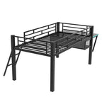 Letto a soppalco Full/Twin Size, struttura in metallo per giochi con scrivania, ripiani e luce LED, nero - ModernLuxe