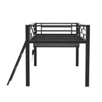 Letto a soppalco Full/Twin Size, struttura in metallo per giochi con scrivania, ripiani e luce LED, nero - ModernLuxe