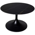 LeisureMod Verve 24 Round Coffee Table - Sintered Stone Top and Modern Black Pedestal Base Accent Table for Contemporary Living Room