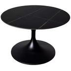 LeisureMod Verve 24 Round Coffee Table - Sintered Stone Top and Modern Black Pedestal Base Accent Table for Contemporary Living Room