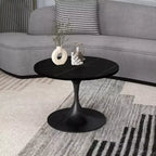 LeisureMod Verve Tavolino Rotondo da Caffè 24" - Piano in Pietra Sinterizzata e Moderna Base a Piedistallo Nera Tavolino d'Appoggio per Soggiorno Contemporaneo