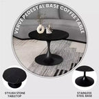 LeisureMod Verve Tavolino Rotondo da Caffè 24" - Piano in Pietra Sinterizzata e Moderna Base a Piedistallo Nera Tavolino d'Appoggio per Soggiorno Contemporaneo