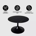 LeisureMod Verve Tavolino Rotondo da Caffè 24" - Piano in Pietra Sinterizzata e Moderna Base a Piedistallo Nera Tavolino d'Appoggio per Soggiorno Contemporaneo