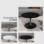LeisureMod Verve Tavolino Rotondo da Caffè 24" - Piano in Pietra Sinterizzata e Moderna Base a Piedistallo Nera Tavolino d'Appoggio per Soggiorno Contemporaneo