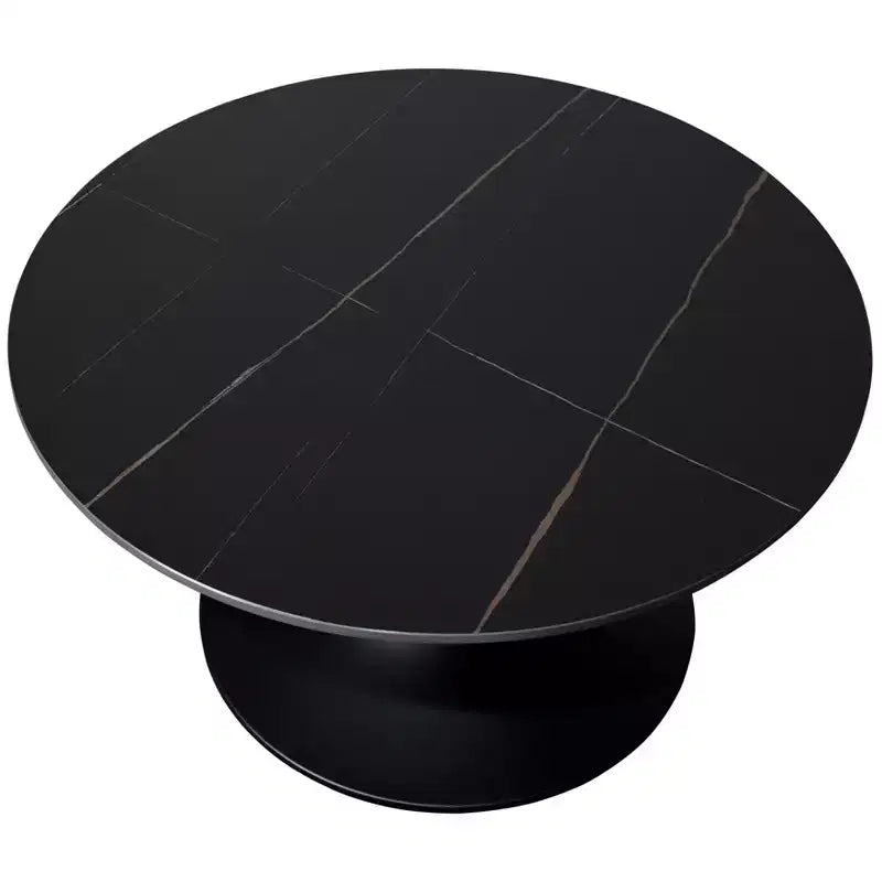 LeisureMod Verve Tavolino Rotondo da Caffè 24" - Piano in Pietra Sinterizzata e Moderna Base a Piedistallo Nera Tavolino d'Appoggio per Soggiorno Contemporaneo