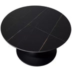 LeisureMod Verve Tavolino Rotondo da Caffè 24" - Piano in Pietra Sinterizzata e Moderna Base a Piedistallo Nera Tavolino d'Appoggio per Soggiorno Contemporaneo