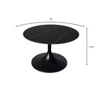 LeisureMod Verve Tavolino Rotondo da Caffè 24" - Piano in Pietra Sinterizzata e Moderna Base a Piedistallo Nera Tavolino d'Appoggio per Soggiorno Contemporaneo