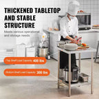 VEVOR Tavolo da Lavoro in Acciaio Inossidabile, 61 x 61 x 86 cm, 317,5 kg di Carico, Banco da Lavoro in Metallo Resistente con 3 Livelli di Altezza Regolabile