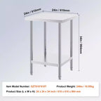 VEVOR Tavolo da Lavoro in Acciaio Inossidabile, 61 x 61 x 86 cm, 317,5 kg di Carico, Banco da Lavoro in Metallo Resistente con 3 Livelli di Altezza Regolabile