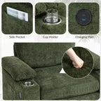 Poltrona moderna oversize con pouf, poltrona in ciniglia comoda con portabicchieri e porte USB - ModernLuxe