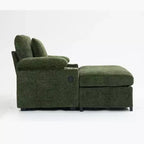 Poltrona moderna oversize con pouf, poltrona in ciniglia comoda con portabicchieri e porte USB - ModernLuxe