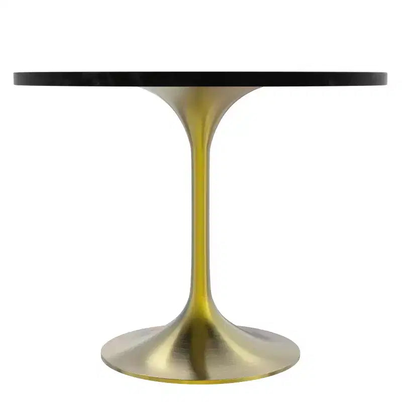 Set da pranzo LeisureMod 5 pezzi - Tavolo da pranzo rotondo da 36" con ripiano in MDF nero e base dorata, 4 sedie da pranzo in velluto con gambe in acciaio nero