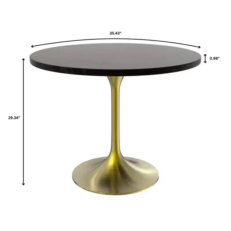 Set da pranzo LeisureMod 5 pezzi - Tavolo da pranzo rotondo da 36" con ripiano in MDF nero e base dorata, 4 sedie da pranzo in velluto con gambe in acciaio nero