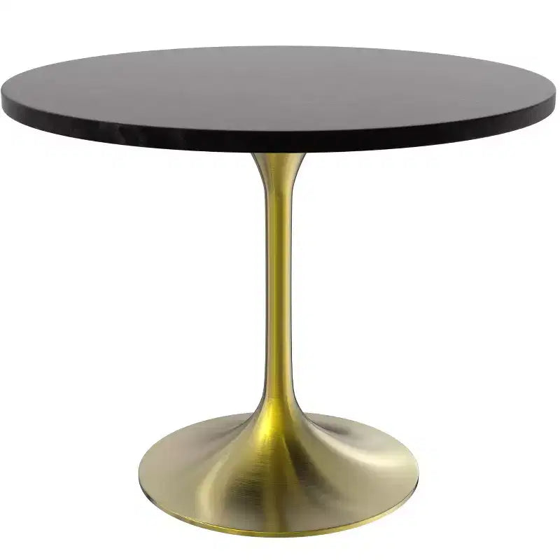 Set da pranzo LeisureMod 5 pezzi - Tavolo da pranzo rotondo da 36" con ripiano in MDF nero e base dorata, 4 sedie da pranzo in velluto con gambe in acciaio nero