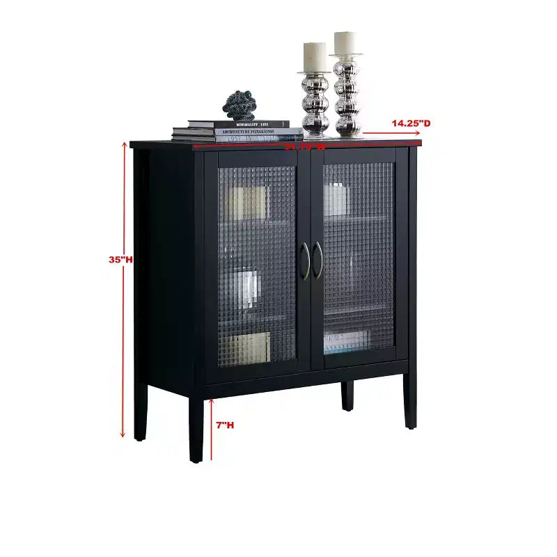 Kings Brand Furniture - Tavolo console in legno a 2 ante/Mobiletto contenitore accentuato Lisle, nero