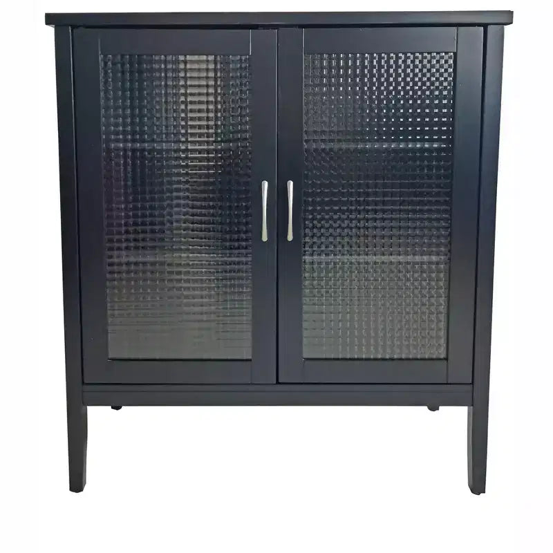 Kings Brand Furniture - Tavolo console in legno a 2 ante/Mobiletto contenitore accentuato Lisle, nero