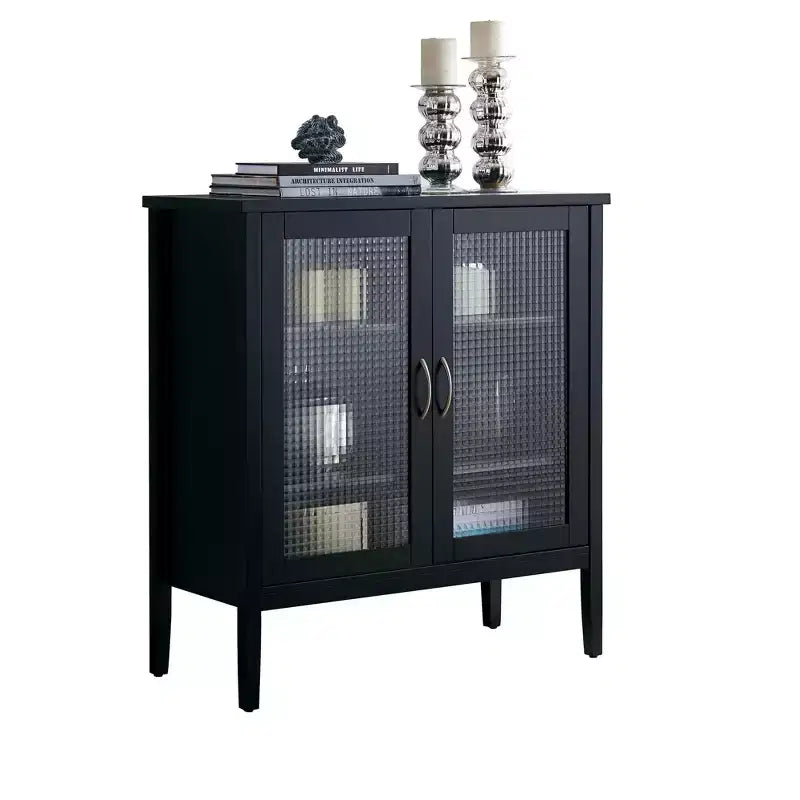 Kings Brand Furniture - Tavolo console in legno a 2 ante/Mobiletto contenitore accentuato Lisle, nero