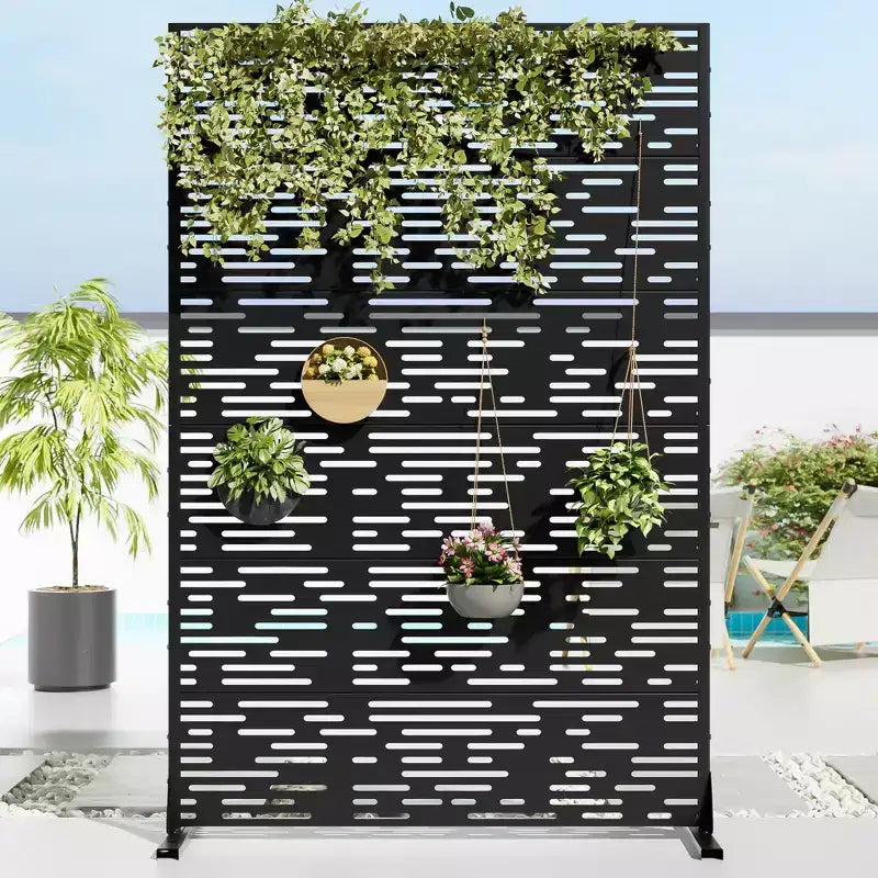 72 H47W Fioriera Dovelina in Metallo Nero con Schermo Grigliato per la Privacy per Patio, Giardino e Balconi di Bar