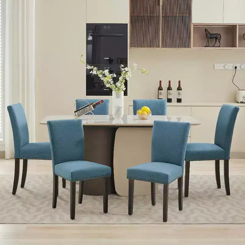 Set di 2 sedie imbottite da pranzo, sedie Parsons ergonomiche con schienale alto in tessuto e borchie per cucina/sala da pranzo/hotel