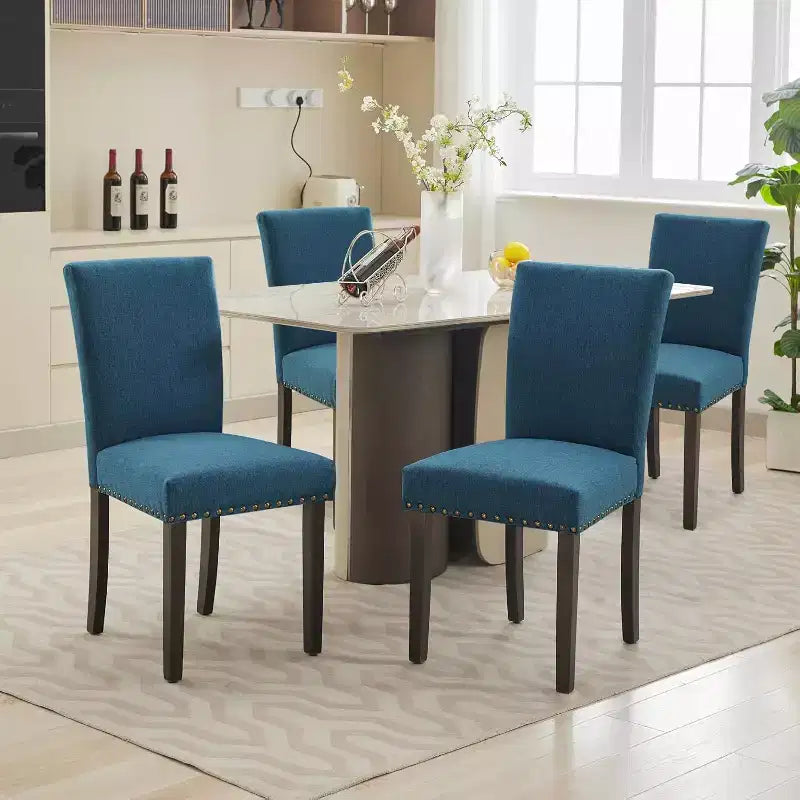 Set di 2 sedie imbottite da pranzo, sedie Parsons ergonomiche con schienale alto in tessuto e borchie per cucina/sala da pranzo/hotel