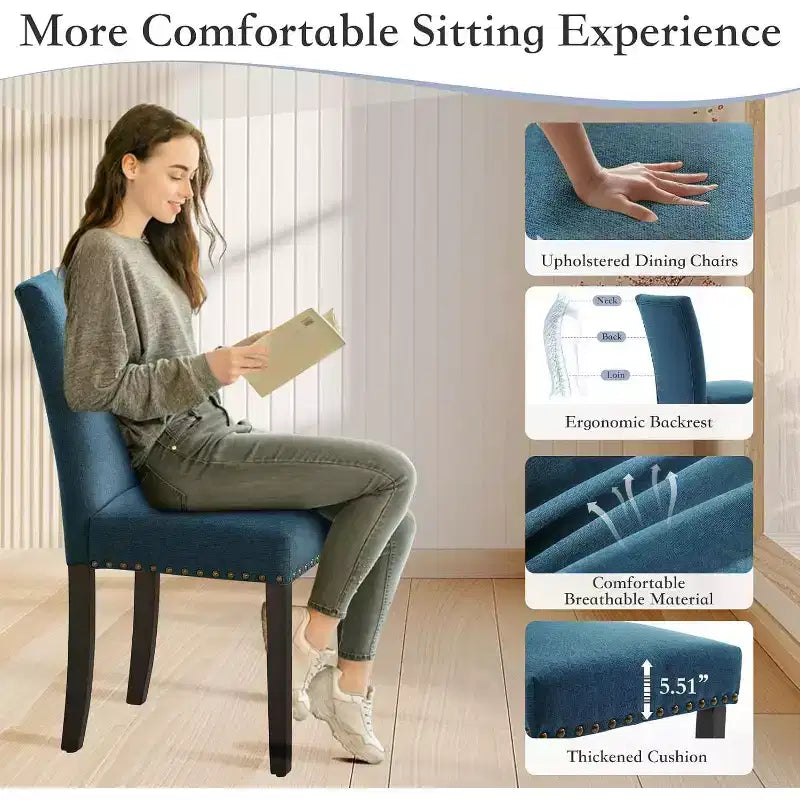 Set di 2 sedie imbottite da pranzo, sedie Parsons ergonomiche con schienale alto in tessuto e borchie per cucina/sala da pranzo/hotel