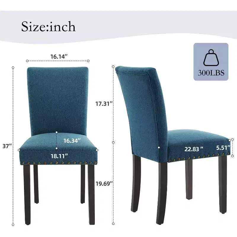 Set di 2 sedie imbottite da pranzo, sedie Parsons ergonomiche con schienale alto in tessuto e borchie per cucina/sala da pranzo/hotel