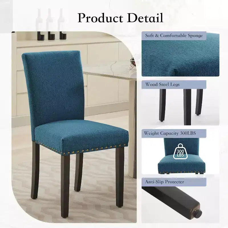 Set di 2 sedie imbottite da pranzo, sedie Parsons ergonomiche con schienale alto in tessuto e borchie per cucina/sala da pranzo/hotel
