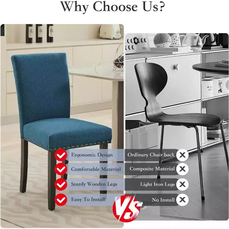 Set di 2 sedie imbottite da pranzo, sedie Parsons ergonomiche con schienale alto in tessuto e borchie per cucina/sala da pranzo/hotel
