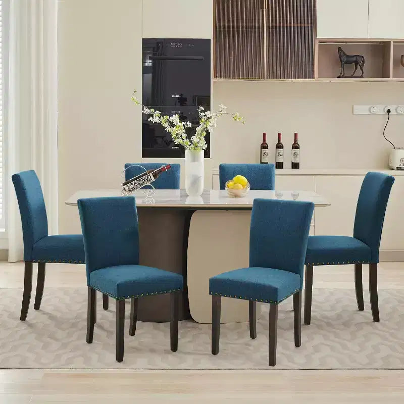 Set di 2 sedie imbottite da pranzo, sedie Parsons ergonomiche con schienale alto in tessuto e borchie per cucina/sala da pranzo/hotel