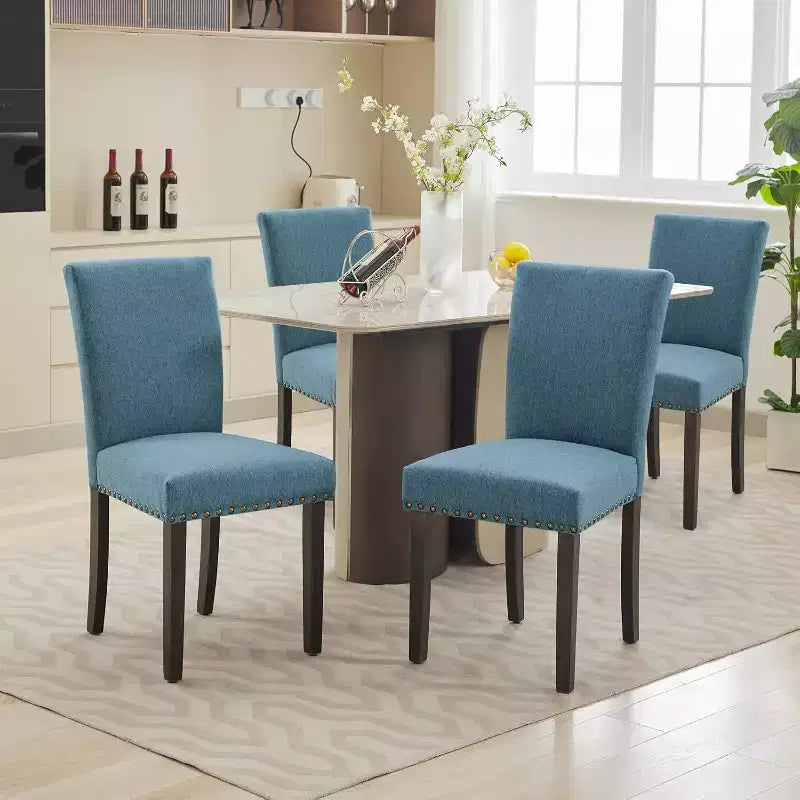 Set di 2 sedie imbottite da pranzo, sedie Parsons ergonomiche con schienale alto in tessuto e borchie per cucina/sala da pranzo/hotel