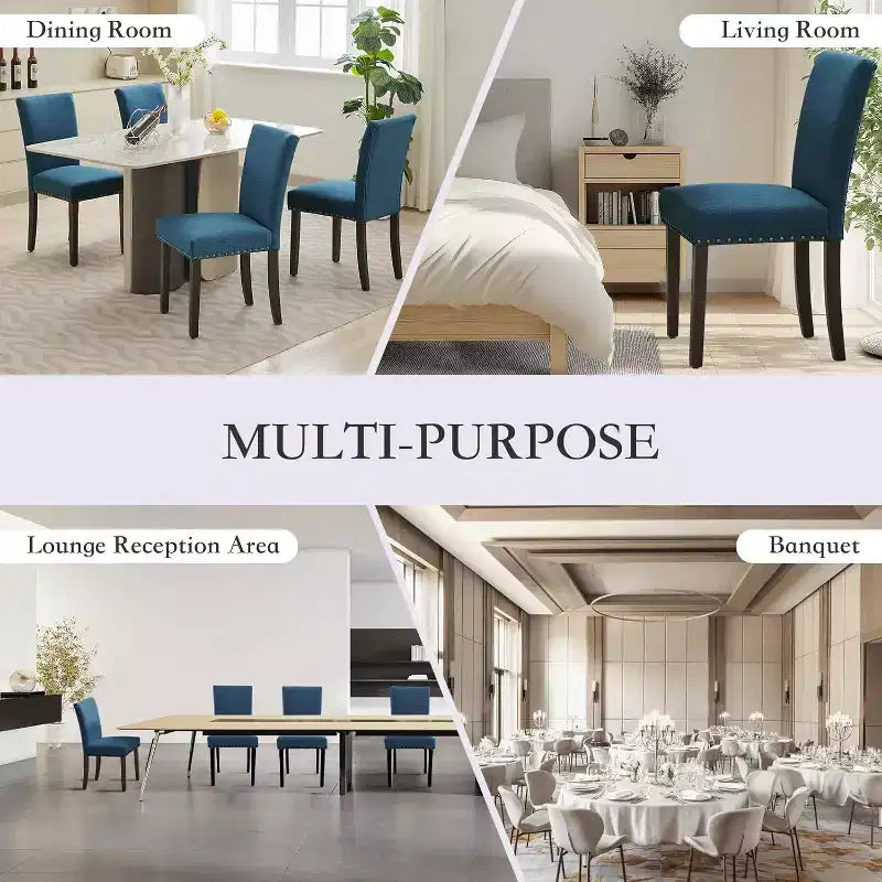 Set di 2 sedie imbottite da pranzo, sedie Parsons ergonomiche con schienale alto in tessuto e borchie per cucina/sala da pranzo/hotel